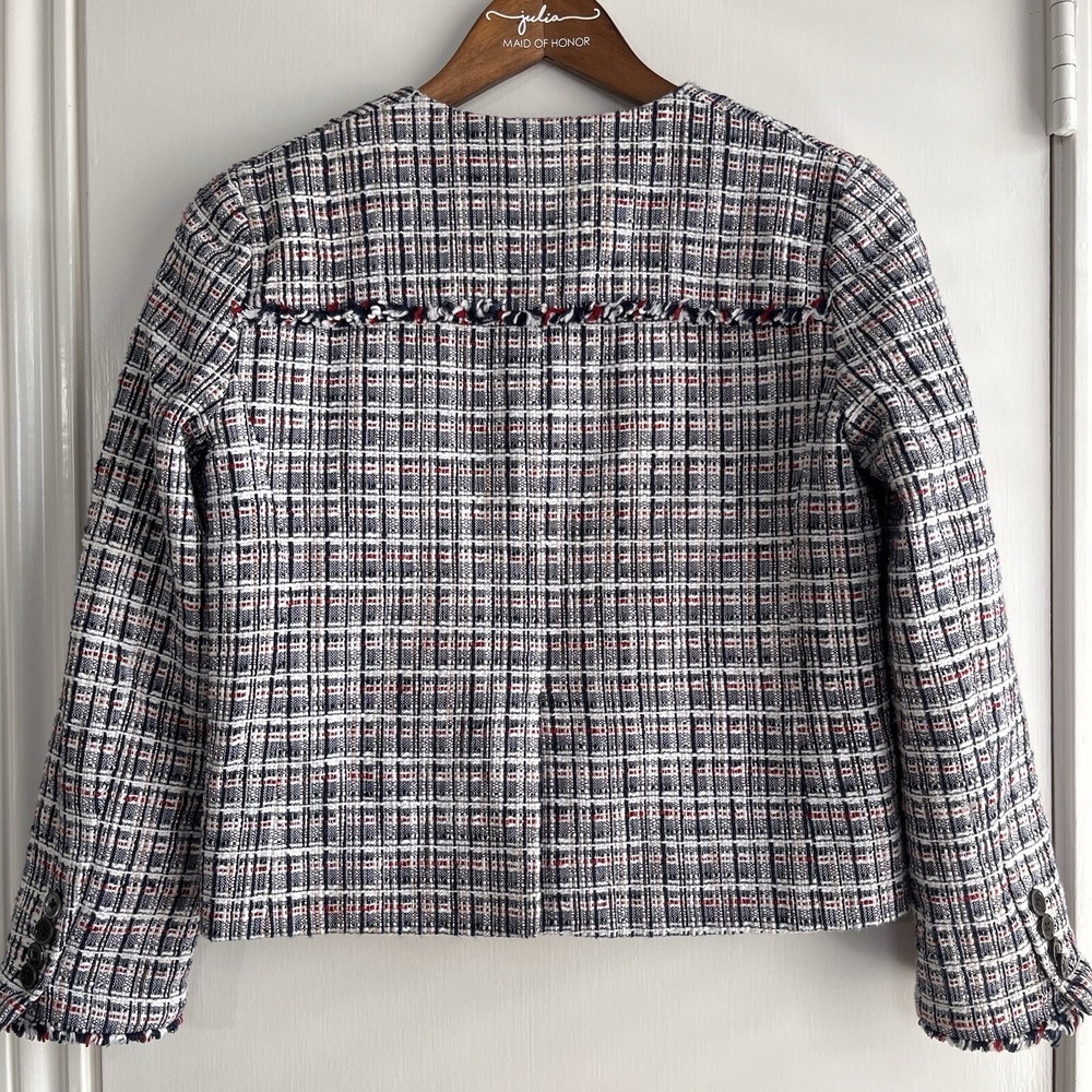 J Crew Womens Size 2 Tweed Jacket Red White Blue Academia Preppy Office Career - Picture 3 of 13